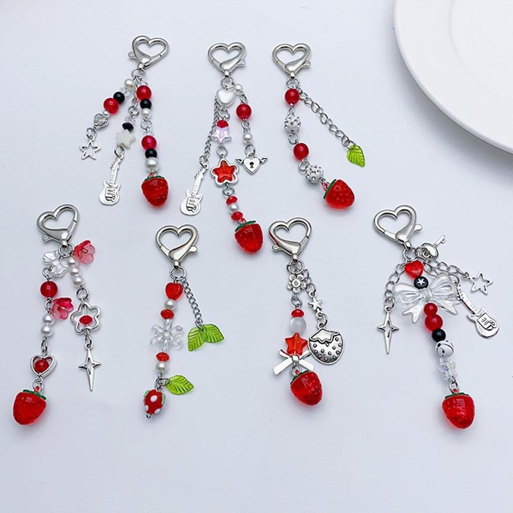Fashion Strawberry Tassels Phone Charm Straps Car Keys Hanging Pendants Y2K Bag Decoration Lanyard Purse Accessories