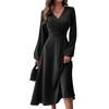 Women's Fashion Casual Solid Color V-neck Twisted Long-sleeve Dress