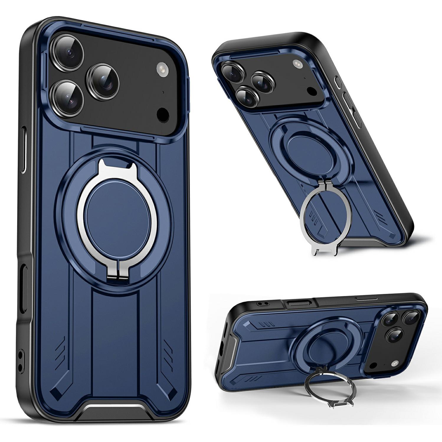

For iPhone 17 Pro Case Compatible with MagSafe Rotating Ring Kickstand PC + TPU Shockproof Phone Cover