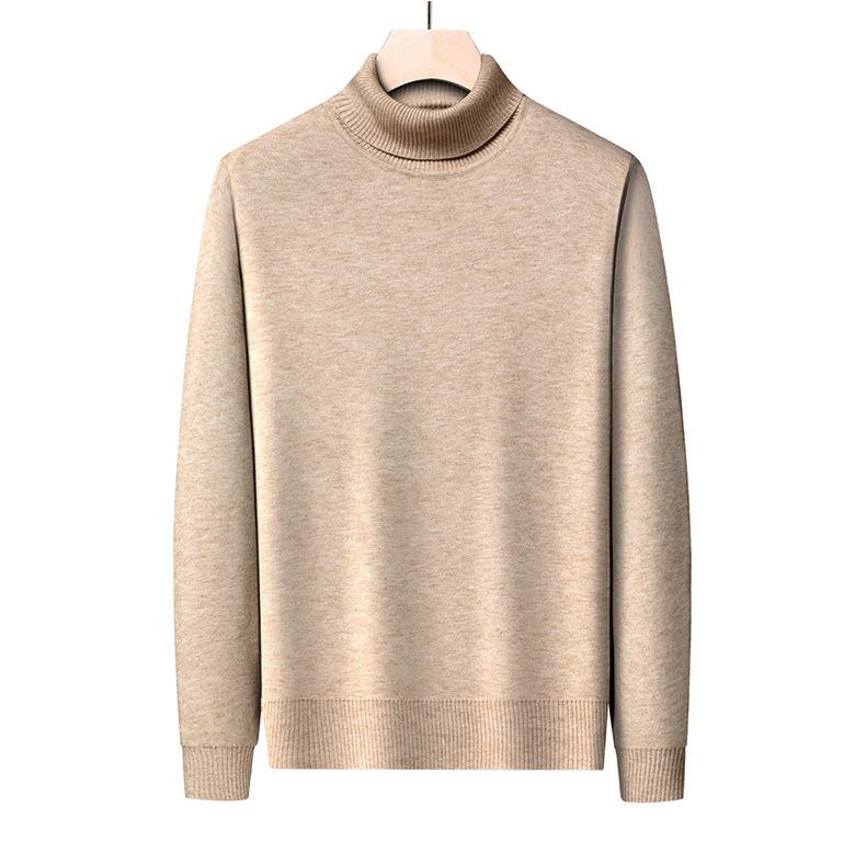 Men's Winter Warm Velvet High Neck Sweater - Solid Color Knit Pullover