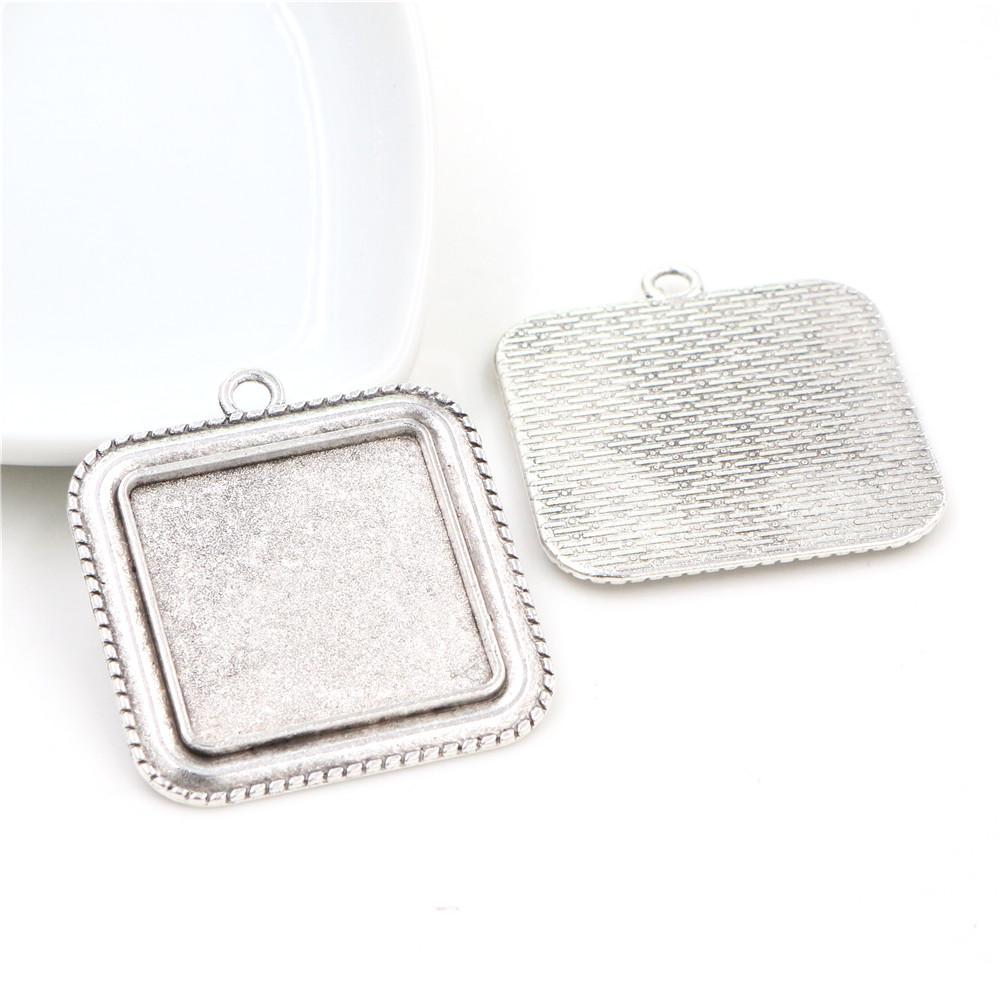 New Fashion 5pcs 25mm Inner Size 7 Colors Plated Square Cabochon Base Setting Charms Pendant,Fit 25mm Square Glass Cabochons