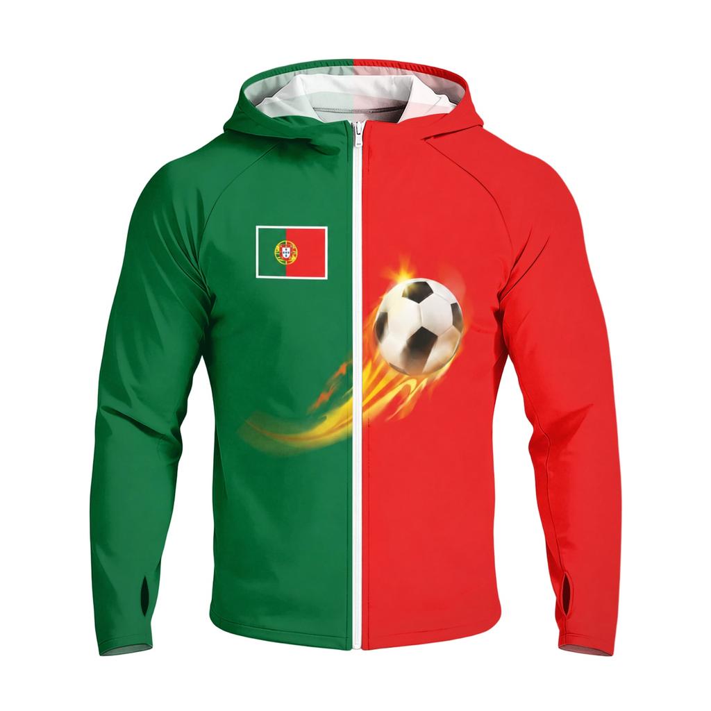 Men's Raglan Hooded Long Sleeve Jacket, Lightweight Casual Soccer Print Coat - Outdoor Sports, Travel, Daily Wear, Versatile Breathable Soft Jacket