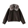 Liberté Collection Fluffy Fur-Collar Wool Blend Coat