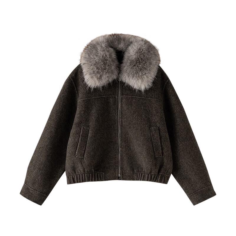 Liberté Collection Fluffy Fur-Collar Wool Blend Coat