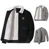 Men Jacket Lapel Long Sleeve Plush Lining Coat with Flap Pockets Full Zipper Closure Solid Color Thickened Warm Corduroy Outwear