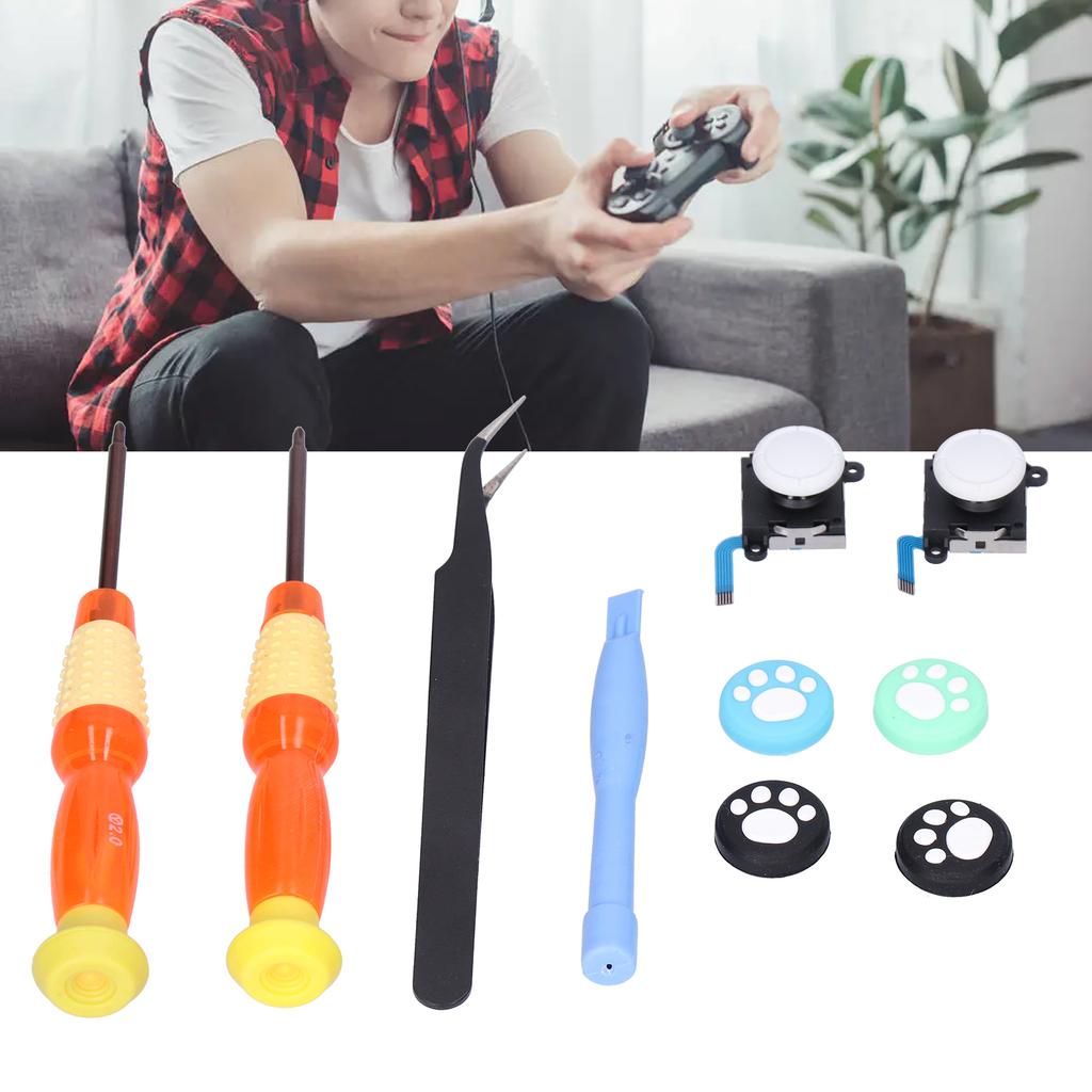Joystick Replacement Tool Console Repair Kit with 3D Analog Joystick Screwdrivers Tweezers for N Controller(Black )