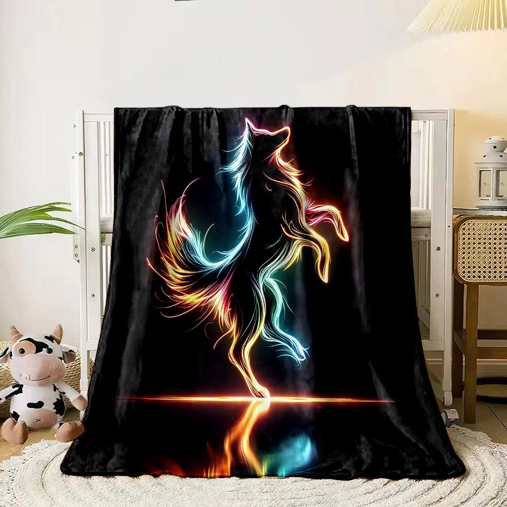 Neon Wolf Silhouette print blanket soft and cozy perfect for the living room bed sofa or a nap,gift