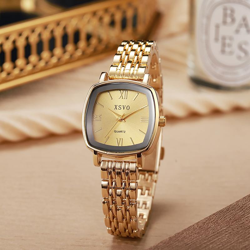 Light Luxury Fashion Square Dial Alloy Strap Roman Numerals Women's Quartz Watch Bracelet Set 5 Piece Set for Holiday Gifts