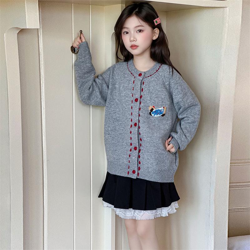 Autumn 2025 Girls' Knit Cardigan: Stylish Korean Fashion Sweater for Big Kids