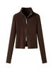 Women's Autumn Winter Knit Cardigan Versatile Office Slim Flattering Cropped Zip-Up Sweater Korean Long Sleeve Outerwear