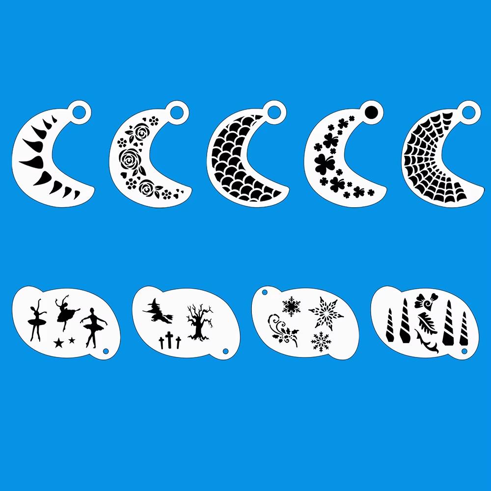 8 szt. 9 szt. Wielokrotnego użytku Szablony do Malowania Twarzy do Malowania Ciała Halloween Party Makijaż Szablony do Tymczasowych Tatuaży