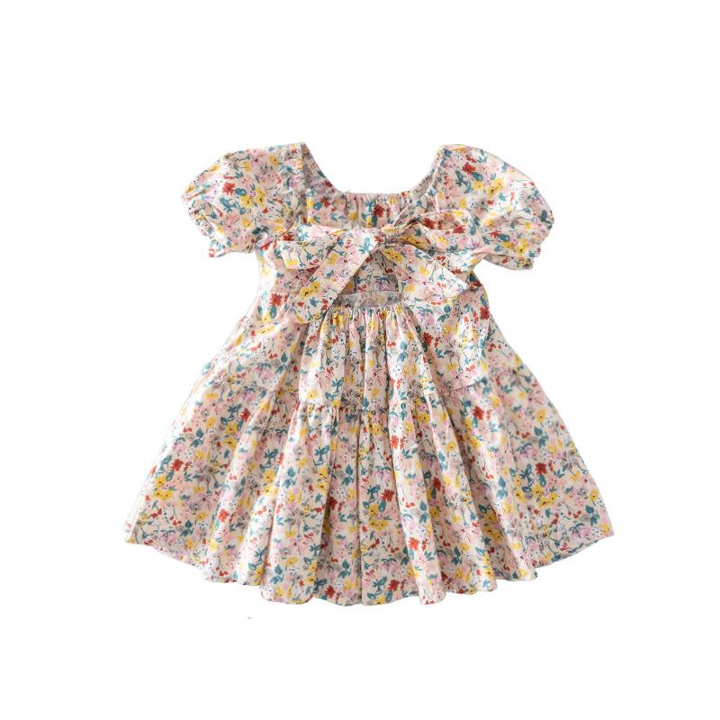 Girls Summer Cotton Floral Princess Dress Stylish Kids Party Dress Pure Cotton Short Sleeve A Line Sundress For Children