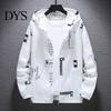 Men Outerwear Jacket Hooded Zipper Closure Anti-UV Breathable Windproof Daily Wear Male Elastic Cuff Letter Print Coat for Life