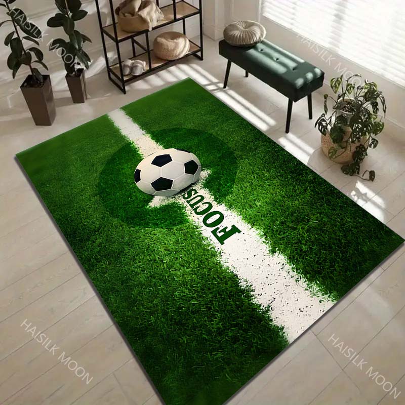 Soccer ball focus on field Print Carpet Rug for Living Room Bedroom Sofa Doormat Home Decor Non-slip Floor Mat