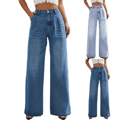 Women's High Waist Washed Women's Jeans Fashionable Versatile Straight Leg Pants