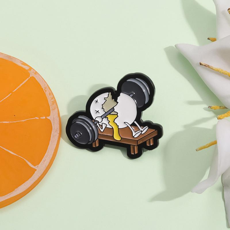 Children's Cute Eggshell Weightlifter Brooch - Fun Metal Lapel Pin Accessory