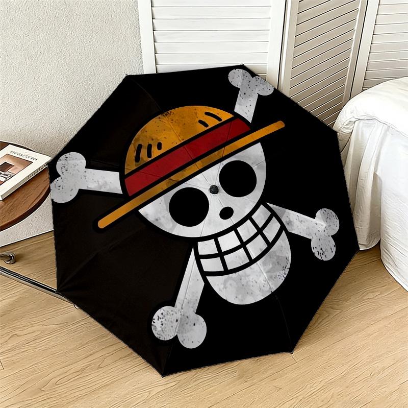 Skull Crossbones 8 Ribs 3Fold Black Glue Uv Protection Umbrella Sun Protection Rainproof Compact Folding Umbrella For Travel Daily Use C9241219