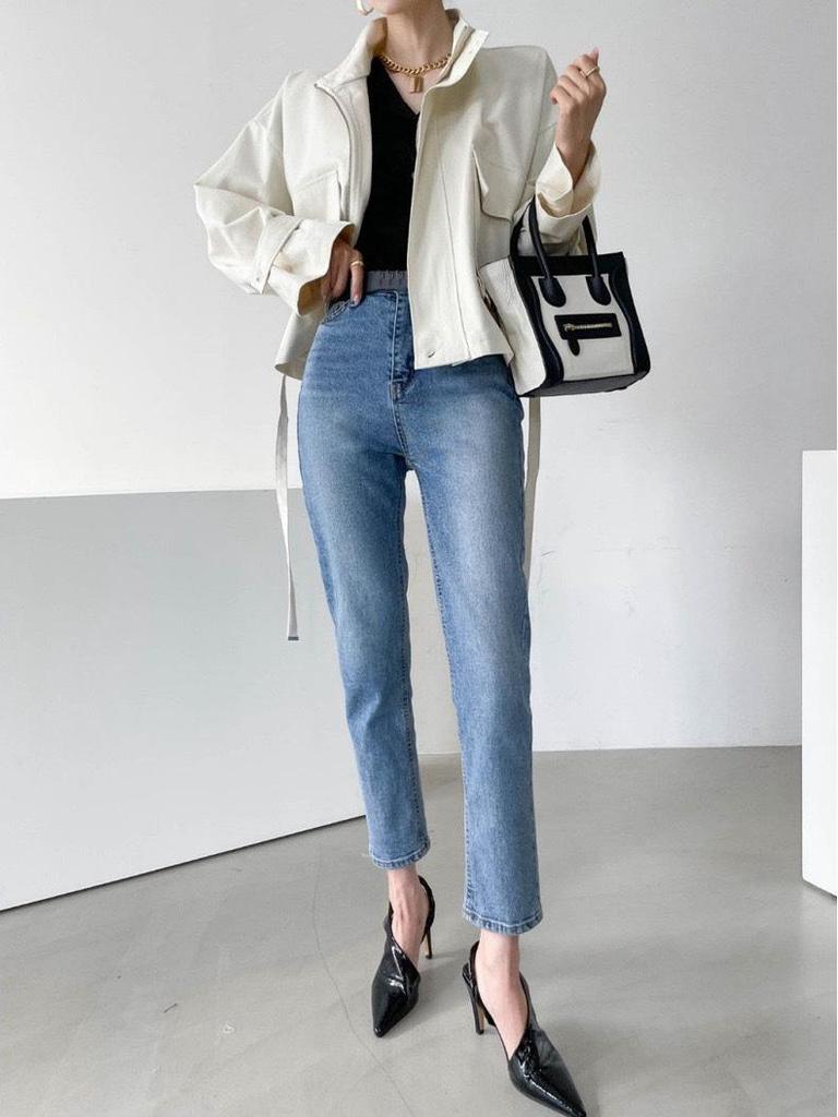 Korean Retro Chic Stand Collar Zipper Jacket with Big Pockets and Long Sleeves