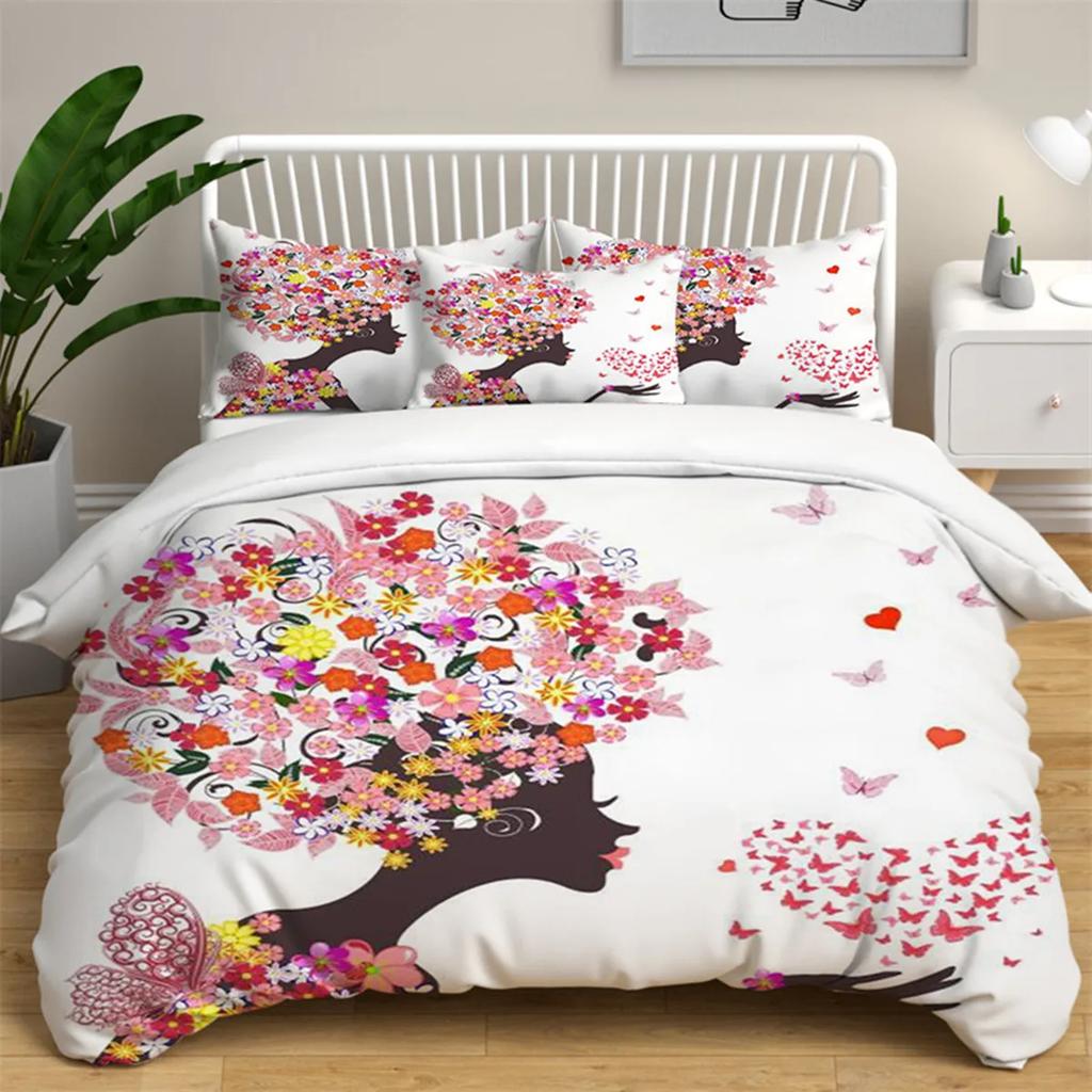 Cartoon Girly Butterfly Duvet Cover Lovely Pink Flower Fairy With Wings Romantic For Children Women Gifts For Bedroom Decoration