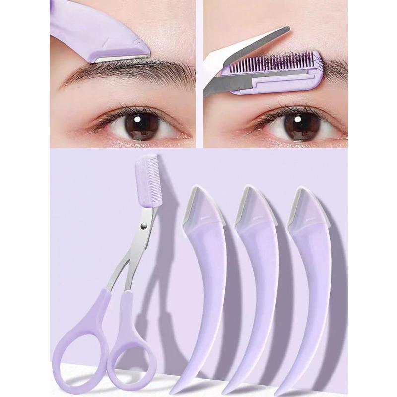 4Pcs/set Stainless Steel Eyebrow Trimmer Scissors With Comb, Beauty Tools, Unisex, Eyebrow Scissors Makeup Tool