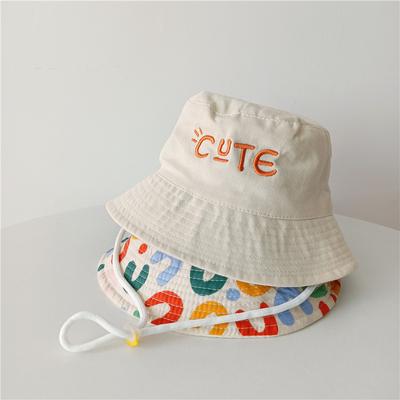 Cute Kids Double Sided Printed Bucket Hat Boys Girls Flat Top Sun Hat Fashionable Summer Outdoor UV Protection Cap