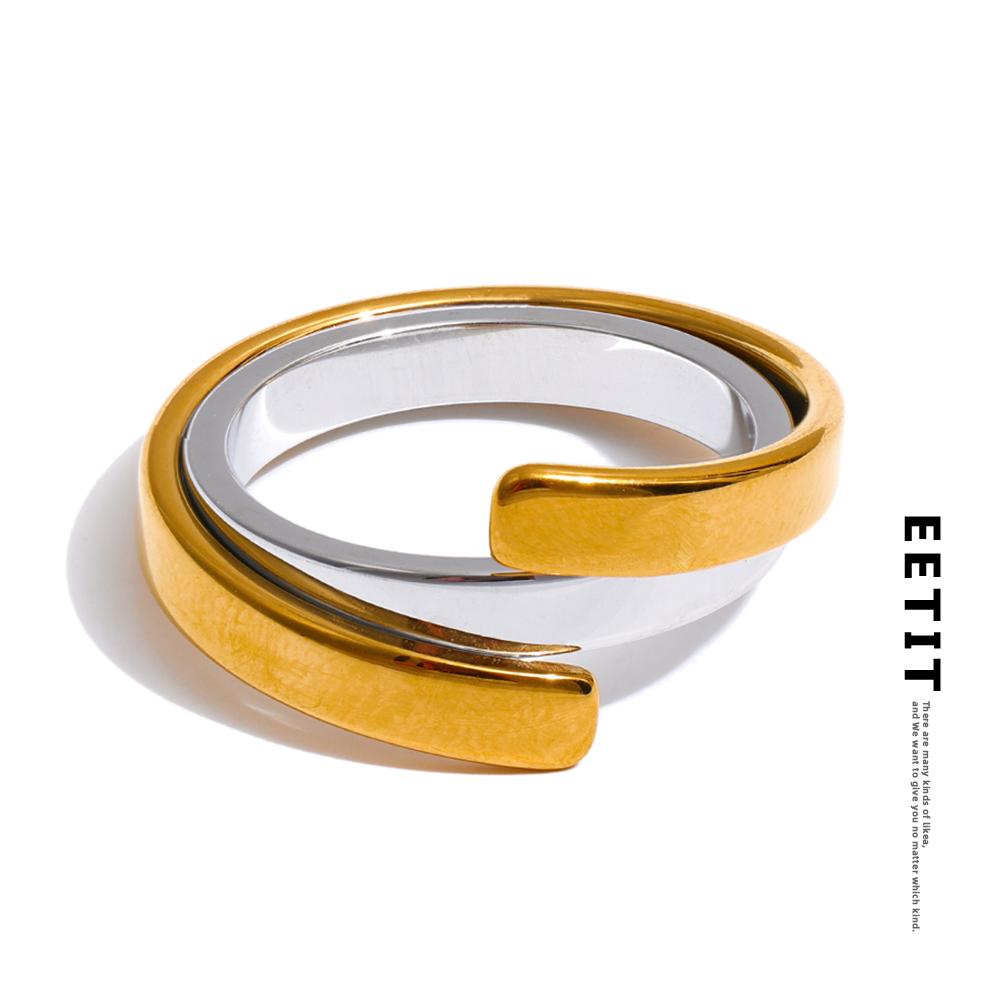Eetit Minimalistischer eleganter Edelstahl Metall Zweifarbiger Fingerring Anlaufbeständig Täglich Markanter Einzigartiger Schmuck