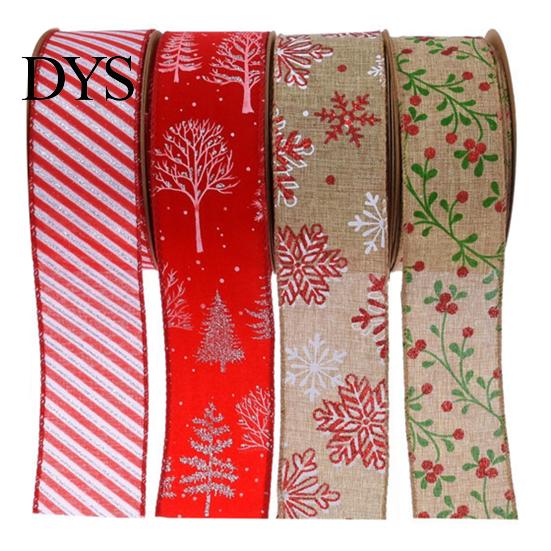 Christmas Wrapping Ribbon 5cm Wired Clear Print DIY Thicker Anti-fade Gift Wreath Decoration Packing Tear-resistant Large Bowknot Making Xmas Tree for