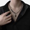 Unisex Black Stone Pendant Necklace Trendy Layering Necklace Titanium Steel Jewelry Perfect for Casual or Formal Outfits