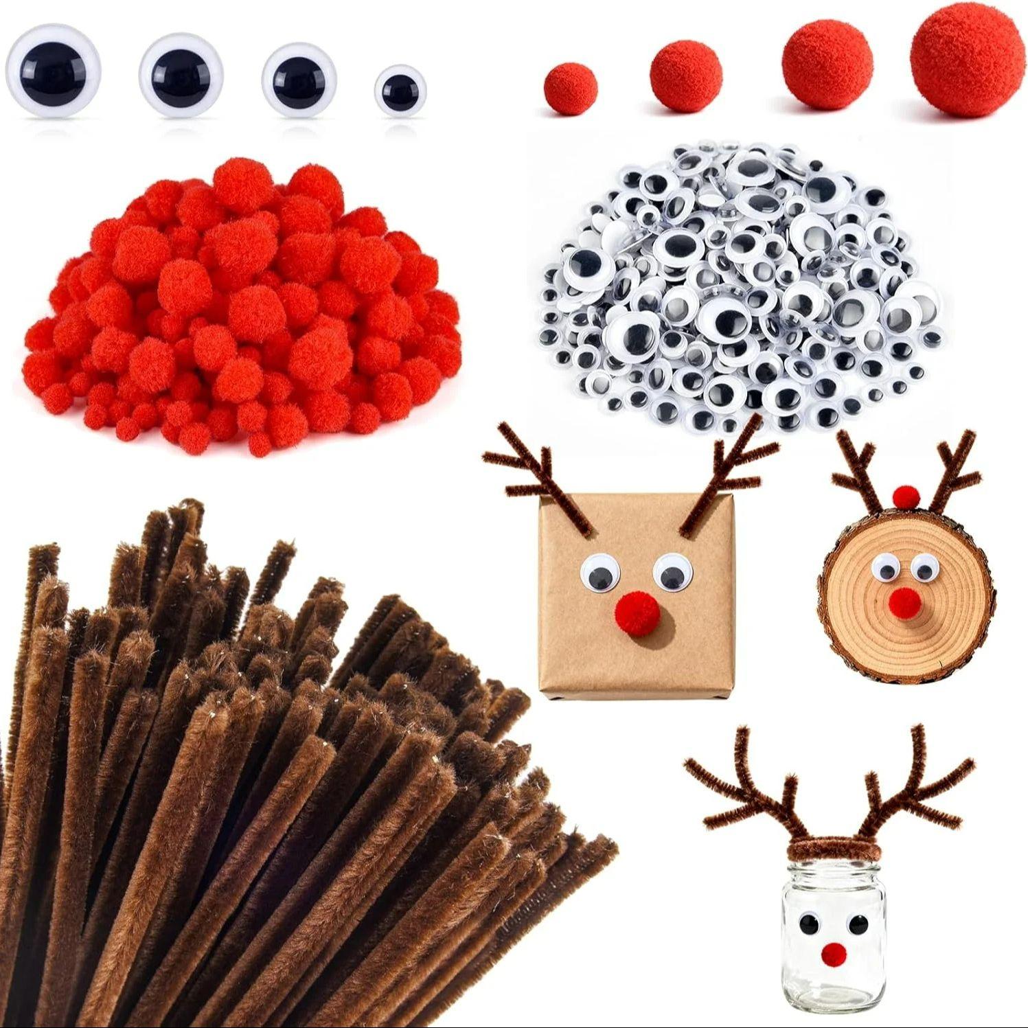 

Набор для поделок из рождественских синельных палочек, 400 шт., 100 коричневых синельных палочек, 200 красных помпонов и 100 подвижных глаз для рождественской вечеринки поделок