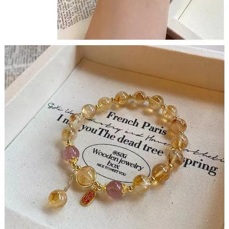 Natural yellow citrine crystal bracelet, niche design, cute and sweet style for women, a gift for a best friend