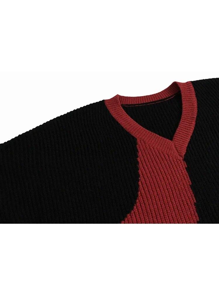 Xitao Pletené šaty s výstřihem do V Móda Kontrastní Barva Volný Ležérní Pulovr Dámské DMJ3344