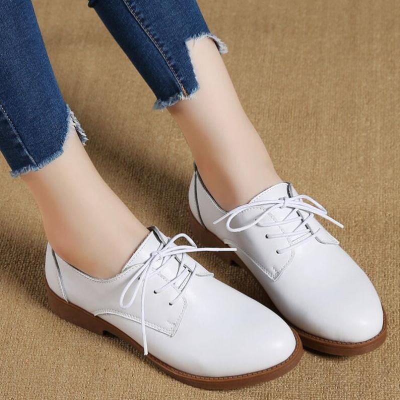 Black Small Shoes For Women British Moccasins For Women Autumn Deep Single Shoes Lace-up Commuter