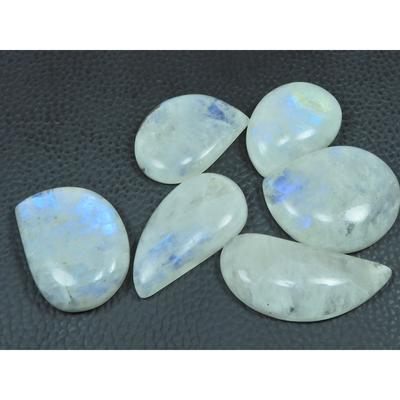 225Cts. Natural Rainbow Moonstone Fancy Cabochon Loose Gemstone 06 Pcs Lot C-3256