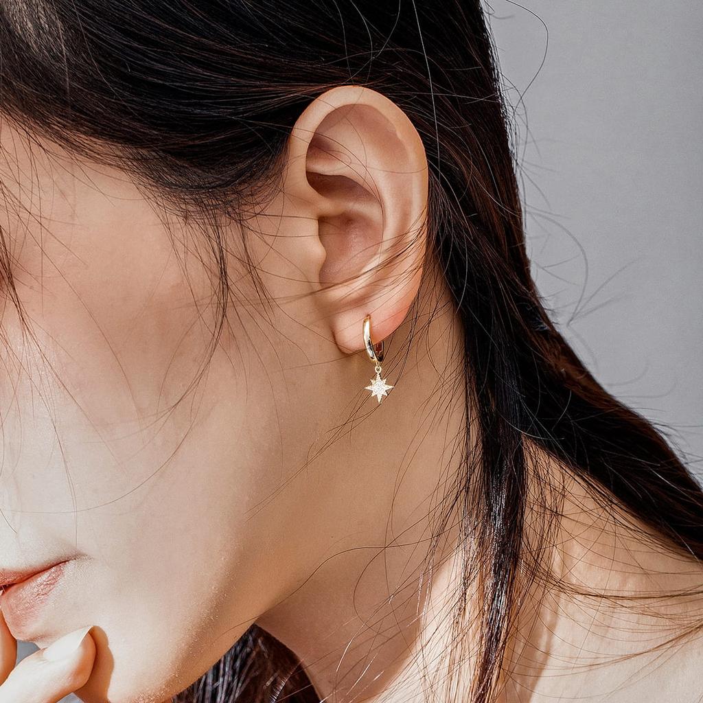 Star and Moon Gold Plated Silver Hoop Earrings 925 Silver