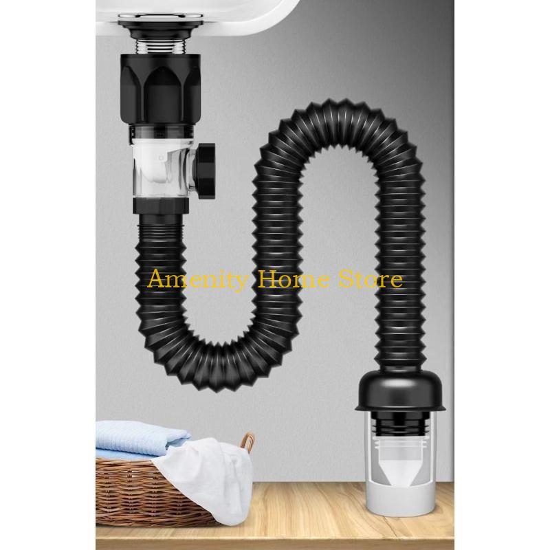 F26C Convenient Sink Drain Solution ABS & Steel Sink Drain Set Drain Pipe Set Preventing Clogs Unpleasant Odors for Bathroom