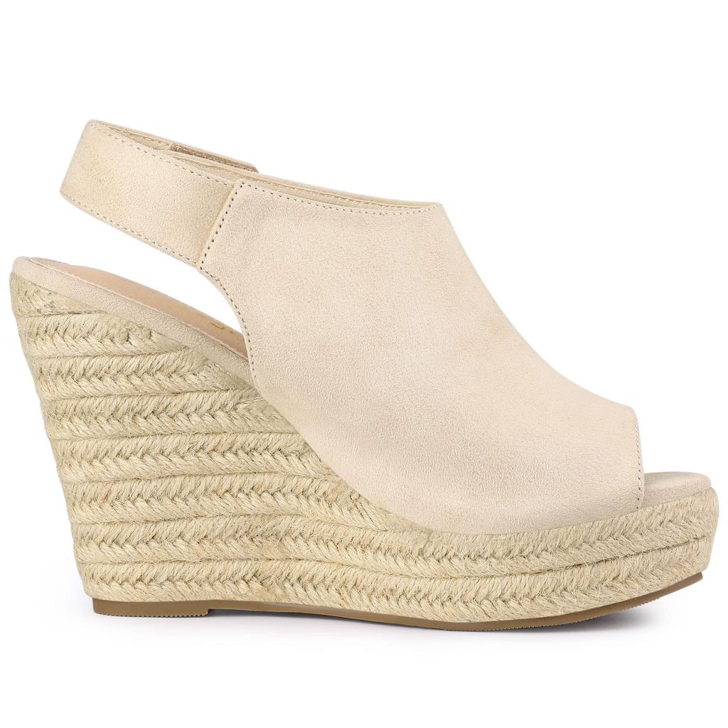 Allegra K Women's Wedge Sandals with Backstrap Platform Espadrilles, Beige, Size 24.0cm