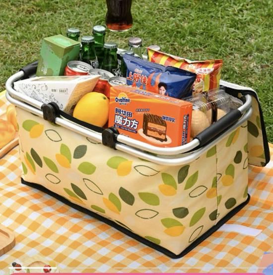 Faltbarer isolierter Picknickkorb Lunchtasche - Tragbare Sommer-Kühltasche mit Kühlakku und Aluminiumfolienisolierung