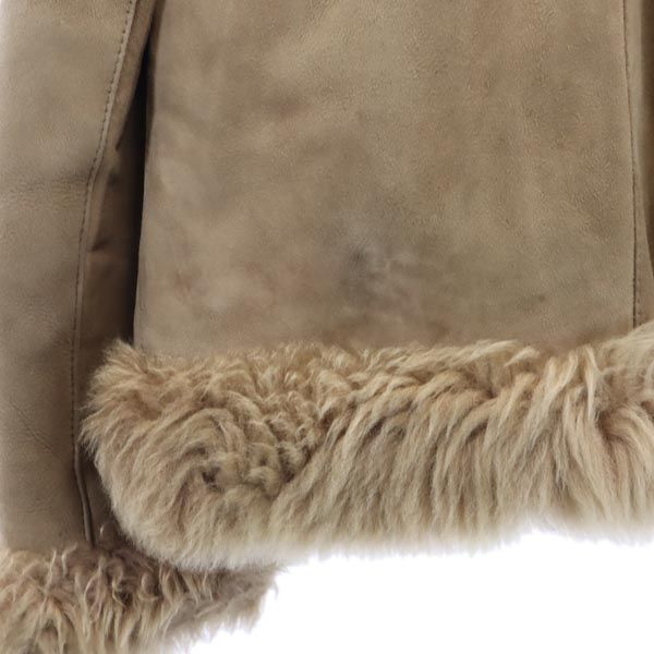 OLD 90s Leather Jacket 9 Beige Boa Fur Lining Women Used