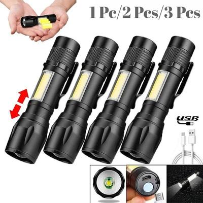 Lanterna Mini LED Potente COB XPE Zoom Lanterna Bateria Embutida Recarregável USB Com Clipe de Caneta Lâmpada de Emergência para Camping ao Ar Livre
