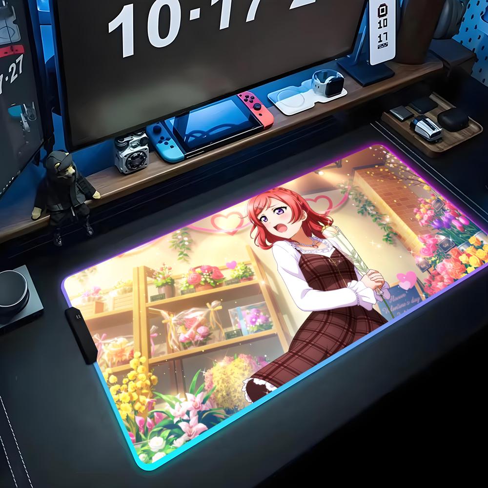 maki nishikino Mouse Pad RGB Gaming Mousepad Big LED Pad PC Desk Mat Luminous Mouse Pad Large Keyboard Mats Table Rug With