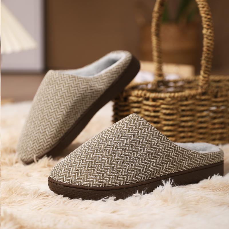 Fashion House Shoes Men's Winter Casual Cotton Slippers Wear-Resistant Comfortable Slip-on Flexible Non-slip Plus Velvet Keep Warm Model