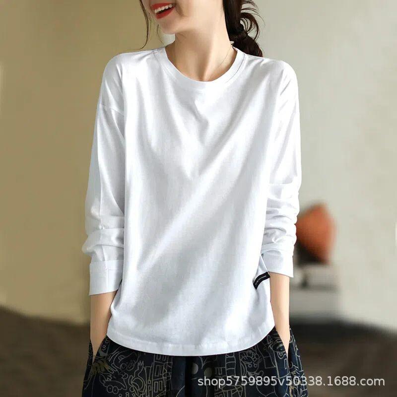 Solid Color Early Autumn Base Shirt for Women 2026 New Round Neck Versatile Long Sleeved T-shirt for Women's Top