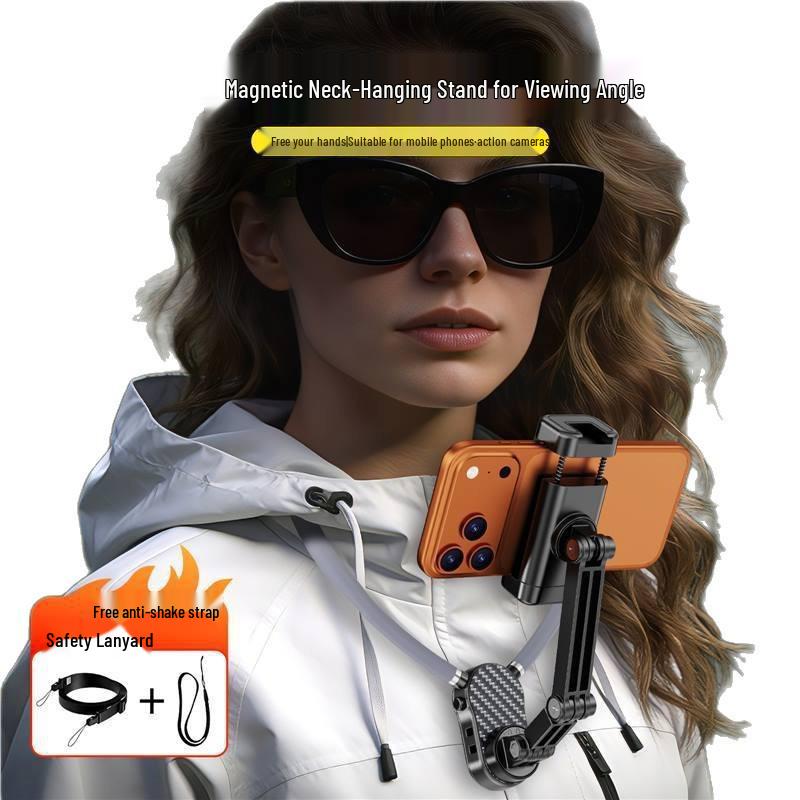 Magnetic Neck Phone Holder: First-Person View Chest Mount for Live Streaming, Cycling, and Anti-Shake Video Recording
