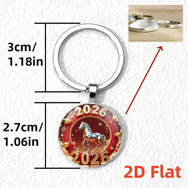 Vintage 2026 Year Of The Horse Design Dome Glass Alloy Pendant Keychain Backpack Hangings Decoration Gifts New Year