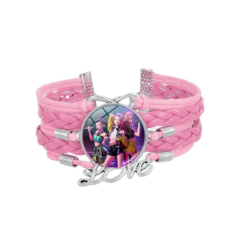 1Pc Demon Hunters KPOP Cartoon Time Gem Bracelet, Leather Braided Blue Multi Layer