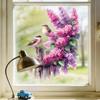Serene Purple Floral Perched Bird Window Sticker Self-Adhesive Removable Living Room Bedroom Kitchen Office Home Decor Art