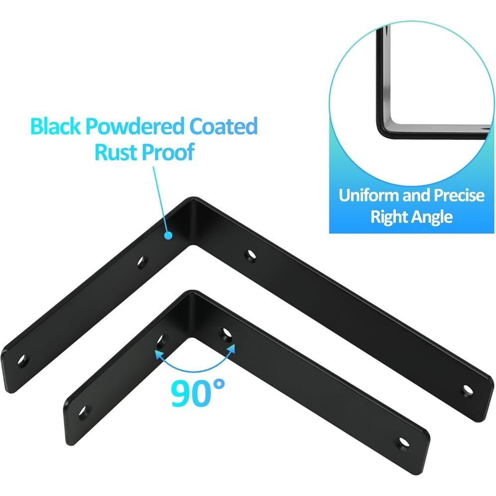 4PCS L Shaped Shelf Support, Heavy Duty Black Metal Countertop Bracket, Practical Wall Mount for Wooden Installation