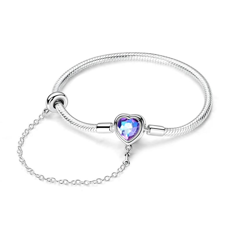 925 Silver Heart Bracelet 17-20CM Sparkling Golden DIY Charms Beads Fashion Jewelry for Women