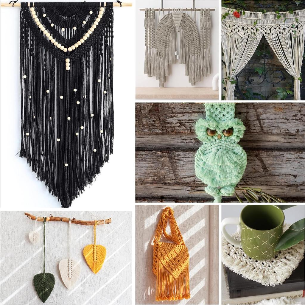 Corde 3mm 100m Corde en Coton Naturel Torsadée 4 Brins Corde en Coton pour Suspension Murale Artisanat Tricot Boho Décoration Maison Mariage