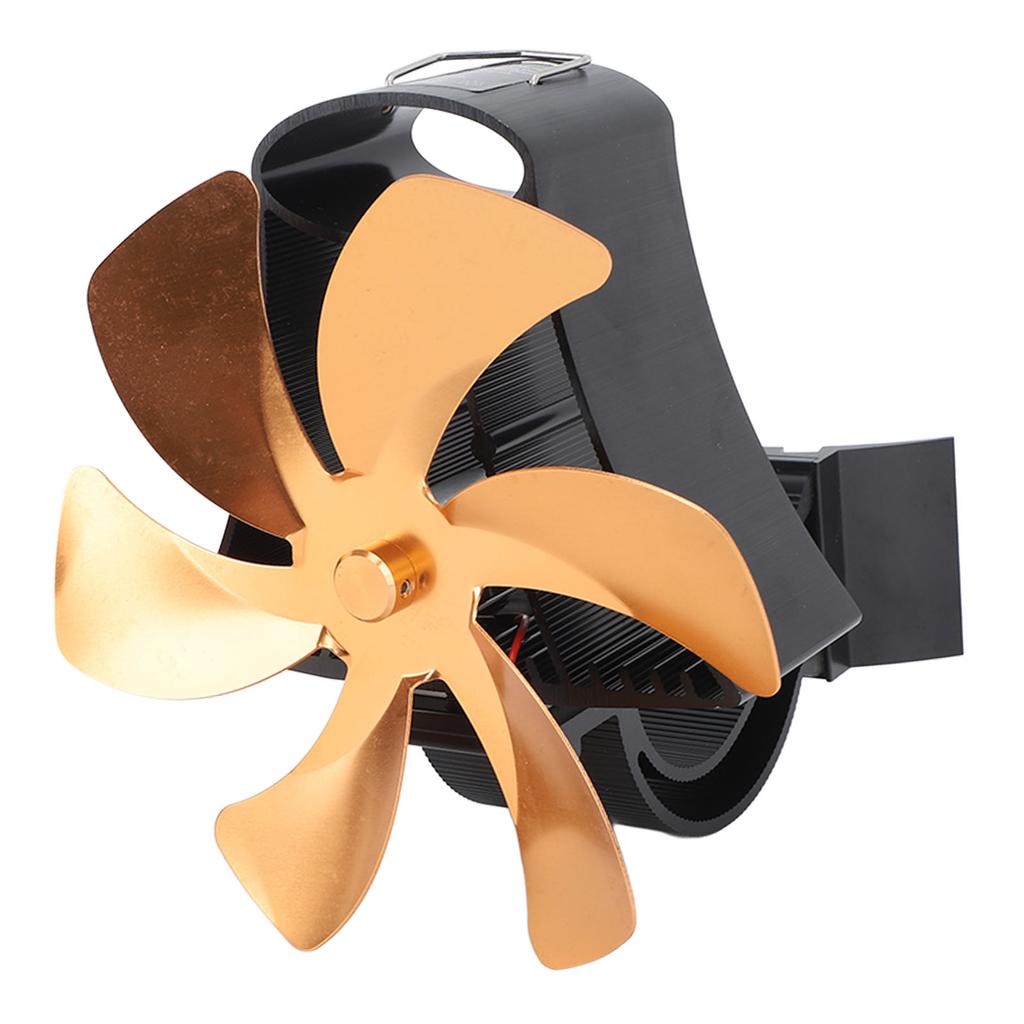6 Blade Magnet Wall Mount Heat Powered Stove Fan Pipe Fireplace Fan Magnetic Installation for Wood Log Burners Gold